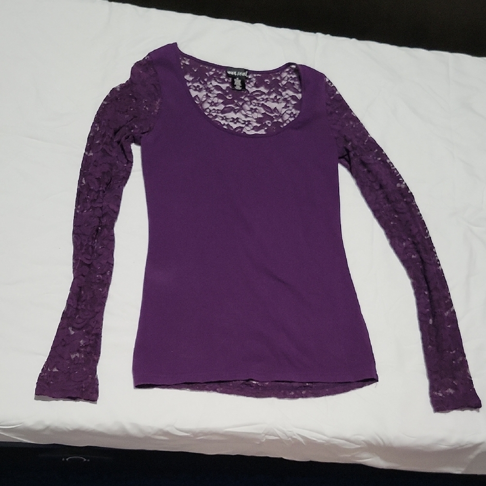 Wet Seal Deep Purple Lace Sleeve Blouse - Picture 1 of 4